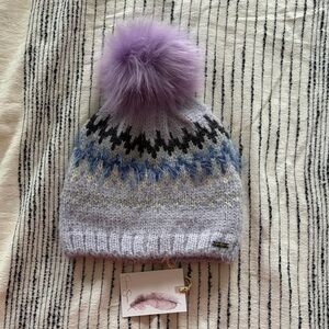 Jessica Simpson Purple and Blue Kids Pom-Pom Hat